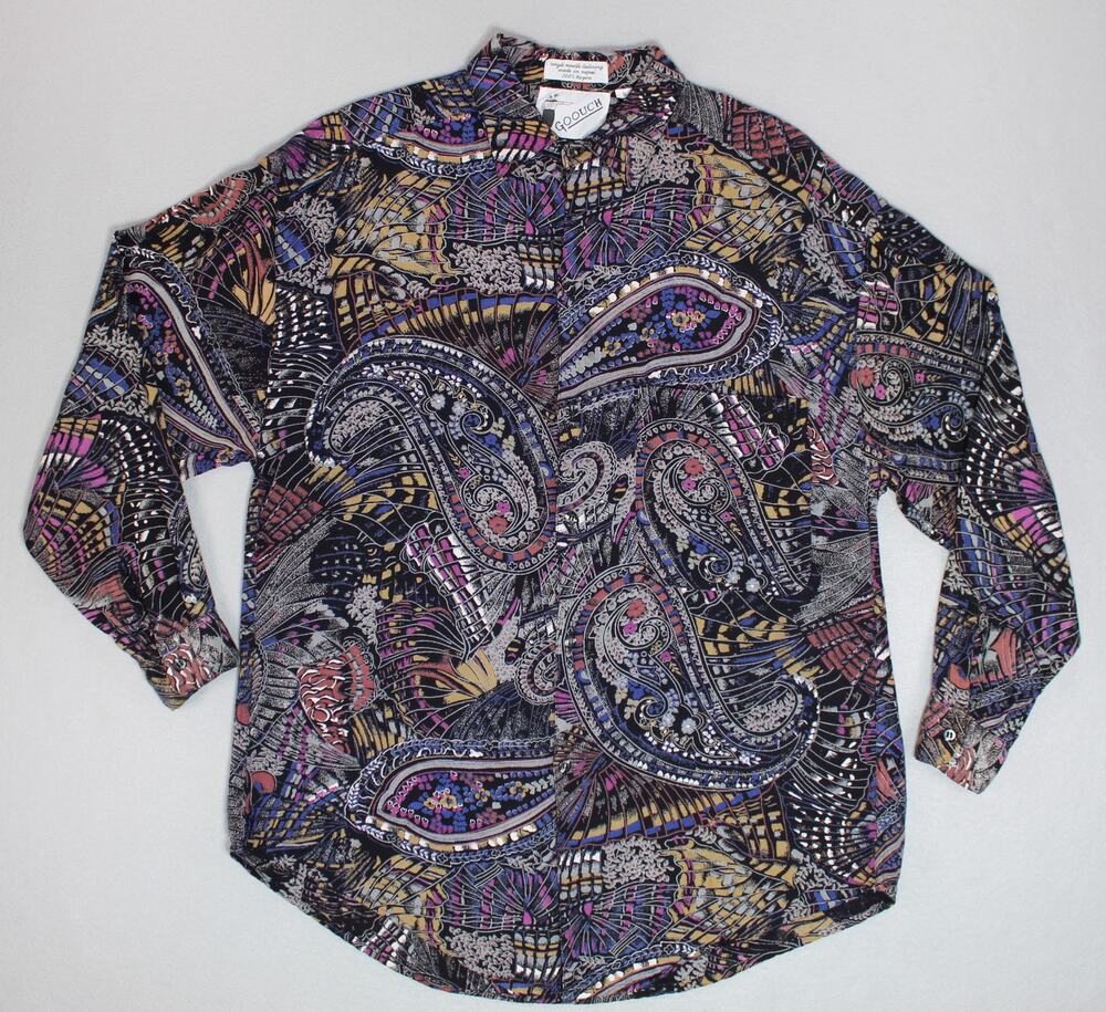Vintage Goouch Long Sleeve Button Up Artistic Paisley Shirt Men's Small